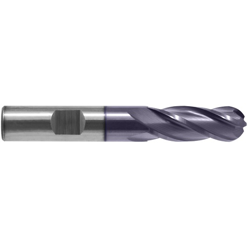 ‎3/4″ Dia. × 3/4″ Shank × 1-5/8″ DOC × 3-7/8″ OAL, HSSCoPM TiCN, Spiral , 6 Flute, CW Helix, Weldon, Ballnose End Mill