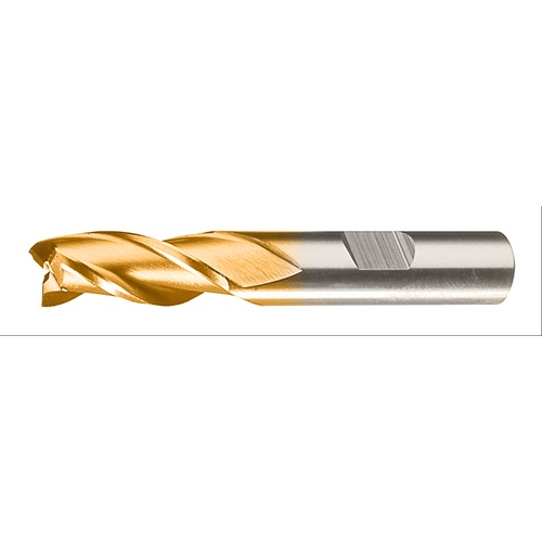 ‎5/8″ × 5/8″ × 2-1/2″ × 4-5/8″ RHS / RHC HSS HSS Single End 3-Flute Center Cutting Finishing End Mill - TiN