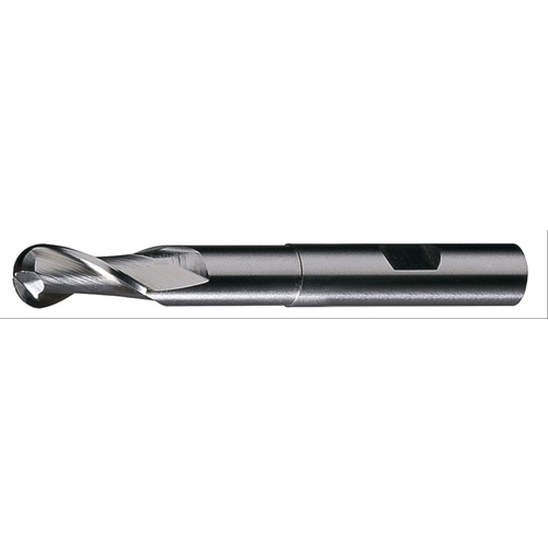 ‎7/16″ 1/2″ 1″ 3-3/4″ RHS / RHC HSS HSS Single End 2-Flute Center Cutting Extended Neck Ball Nose Finishing End Mill - Bright