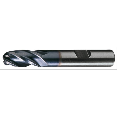 ‎3/4″ Dia. × 3/4″ Shank × 3″ DOC × 5-1/4″ OAL, HSS TiCN, Spiral , 4 Flute, CW Helix, Weldon, Ballnose End Mill