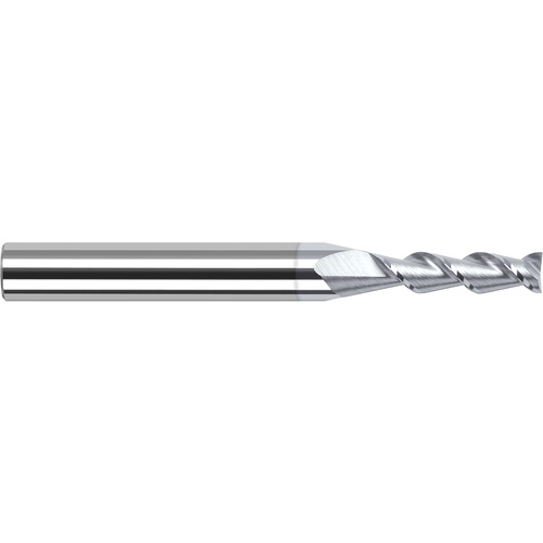 High Helix End Mills for Aluminum Alloys - 0.0310″ (1/32″) Cutter Diameter × 0.1560″ (5/32″) Length of Cut Carbide 45° Helix Square End Mill, 2 Flutes, TiB2 Coated