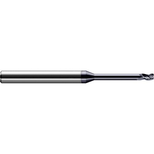 Miniature End Mills - Long Reach, Stub Flute - 0.0390″ Cutter Diameter × 0.0100″ Radius × 0.0590″ Length of Cut × 0.3250″ Reach Carbide Corner Radius End Mill, 3 Flutes, AlTiN Coated