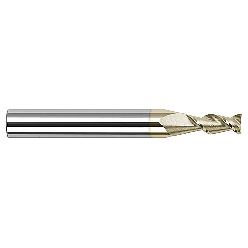High Helix End Mills for Aluminum Alloys - 0.2500″ (1/4″) Cutter Diameter × 0.7500″ (3/4″) Length of Cut Carbide 45° Helix Square End Mill, 2 Flutes, ZrN Coated