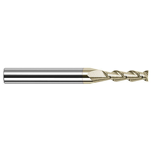 High Helix End Mills for Aluminum Alloys - 0.1250″ (1/8″) Cutter Diameter × 0.5000″ (1/2″) Length of Cut Carbide 45° Helix Square End Mill, 2 Flutes, ZrN Coated