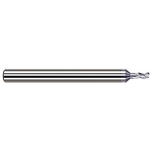 Variable Helix End Mills for Aluminum Alloys - 0.0620″ (1/16″) Cutter Diameter × 0.0930″ (3/32″) Length of Cut × 0.1860″ Reach Carbide Square End Mill for Aluminum Alloys, 3 Flutes, TiB2 Coated