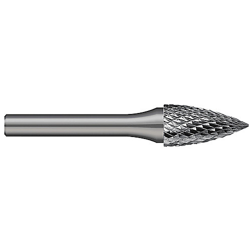 ‎Rotary File Bit; 3/8″ Dia. × 1/4″ Shank Dia. × 3/4″ LOC × 2-1/2″ OAL ; Carbide ; Tree ; Uncoated ; Series Burs - Pointed Tree - SG Double Cut