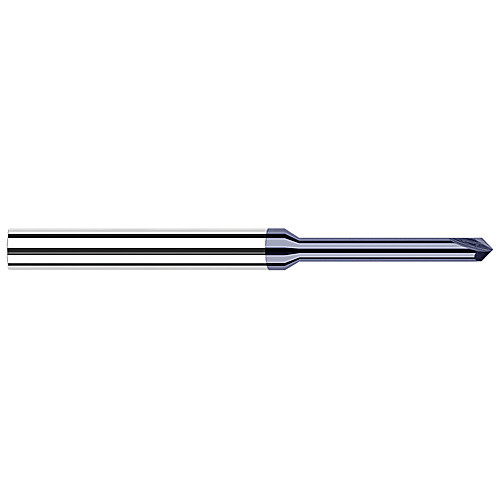 Chamfer Cutters - 0.0930″ (3/32″) Neck Diameter × 0.7500″ (3/4″) Reach × 45° per side Carbide Pointed Chamfer Cutter, 2 Flutes, AlTiN Coated