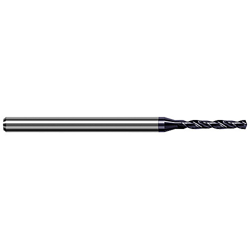 Solid Carbide Drill; 1.32 mm Dia. × 3 mm Shank Dia. × 50 mm OAL × 9 mm LCF ; 140 Degrees ; 5xD ; TiAlN