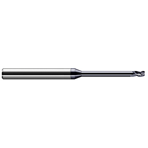 Miniature End Mills - Long Reach, Stub Flute - 0.0250″ Cutter Diameter × 0.0050″ Radius × 0.0370″ Length of Cut × 0.2500″ (1/4″) Reach Carbide Corner Radius End Mill, 3 Flutes, AlTiN Coated