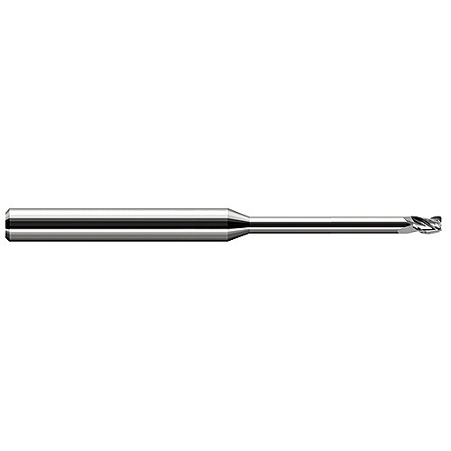Miniature End Mills - Long Reach, Stub Flute - 0.0930″ (3/32″) Cutter Diameter × 0.0150″ (1/64″) Radius × 0.1390″ Length of Cut × 0.9500″ Reach Carbide Corner Radius End Mill, 3 Flutes
