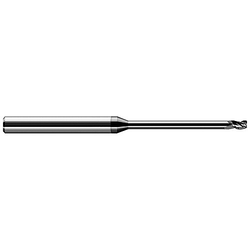 Miniature End Mills - Long Reach, Stub Flute - 0.0470″ (3/64″) Cutter Diameter × 0.0050″ Radius × 0.0700″ Length of Cut × 0.5700″ Reach Carbide Corner Radius End Mill, 3 Flutes, Amorphous Diamond Coated