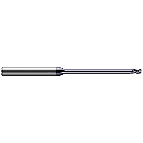 Miniature End Mills - Long Reach, Stub Flute - 0.0470″ (3/64″) Cutter Diameter × 0.0100″ Radius × 0.0700″ Length of Cut × 0.7100″ Reach Carbide Corner Radius End Mill, 3 Flutes, AlTiN Coated