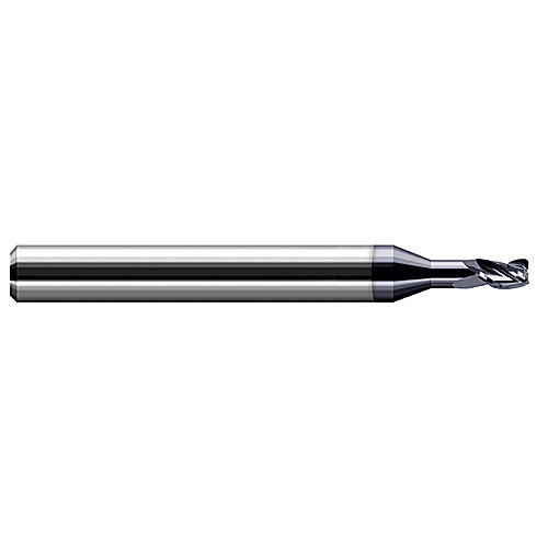 Miniature End Mills - Long Reach, Stub Flute - 0.0310″ (1/32″) Cutter Diameter × 0.0100″ Radius × 0.0460″ Length of Cut × 0.0930″ (3/32″) Reach Carbide Corner Radius End Mill, 3 Flutes, AlTiN Coated