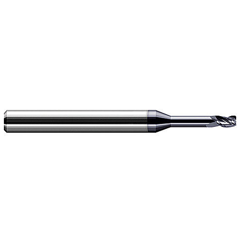 Miniature End Mills - Long Reach, Stub Flute - 0.0620″ (1/16″) Cutter Diameter × 0.0150″ (1/64″) Radius × 0.0930″ (3/32″) Length of Cut × 0.3120″ (5/16″) Reach Carbide Corner Radius End Mill, 3 Flutes, AlTiN Coated
