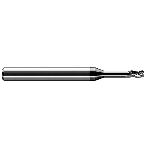Miniature End Mills - Long Reach, Stub Flute - 0.0620″ (1/16″) Cutter Diameter × 0.0100″ Radius × 0.0930″ (3/32″) Length of Cut × 0.3120″ (5/16″) Reach Carbide Corner Radius End Mill, 3 Flutes, Amorphous Diamond Coated