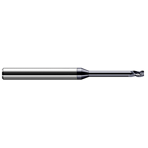 Miniature End Mills - Long Reach, Stub Flute - 0.0390″ Cutter Diameter × 0.0100″ Radius × 0.0590″ Length of Cut × 0.3250″ Reach Carbide Corner Radius End Mill, 3 Flutes, AlTiN Coated