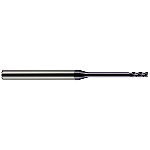 Miniature End Mills - Long Reach, Standard Flute - 0.0200″ Cutter Diameter × 0.0600″ Length of Cut × 0.2500″ (1/4″) Reach Carbide Square End Mill, 4 Flutes, AlTiN Coated