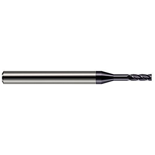 Miniature End Mills - Long Reach, Standard Flute - 0.0950″ Cutter Diameter × 0.2850″ Length of Cut × 0.6250″ (5/8″) Reach Carbide Square End Mill, 4 Flutes, AlTiN Coated