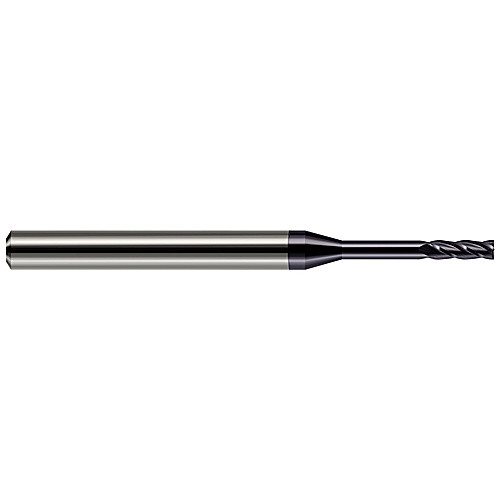 Miniature End Mills - Long Reach, Standard Flute - 0.0390″ Cutter Diameter × 0.1170″ Length of Cut × 0.3250″ Reach Carbide Square End Mill, 4 Flutes, AlTiN Coated