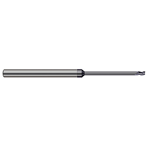 Miniature End Mills - Long Reach, Stub Flute - 0.0100″ Cutter Diameter × 0.0150″ (1/64″) Length of Cut × 0.1500″ Reach Carbide Square End Mill, 3 Flutes, AlTiN Coated