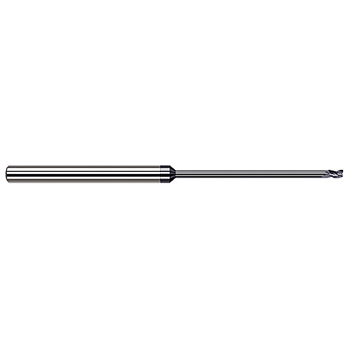 Miniature End Mills - Long Reach, Stub Flute - 0.0400″ Cutter Diameter × 0.0600″ Length of Cut × 0.8000″ Reach Carbide Square End Mill, 3 Flutes, AlTiN Coated