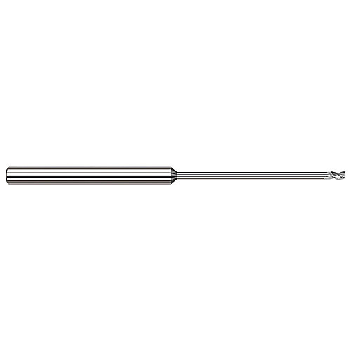 Miniature End Mills - Long Reach, Stub Flute - 0.0310″ (1/32″) Cutter Diameter × 0.0460″ Length of Cut × 0.6250″ (5/8″) Reach Carbide Square End Mill, 3 Flutes