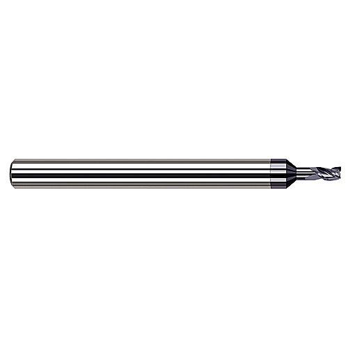 Miniature End Mills - Long Reach, Stub Flute - 0.0200″ Cutter Diameter × 0.0300″ Length of Cut × 0.0600″ Reach Carbide Square End Mill, 3 Flutes, AlTiN Coated