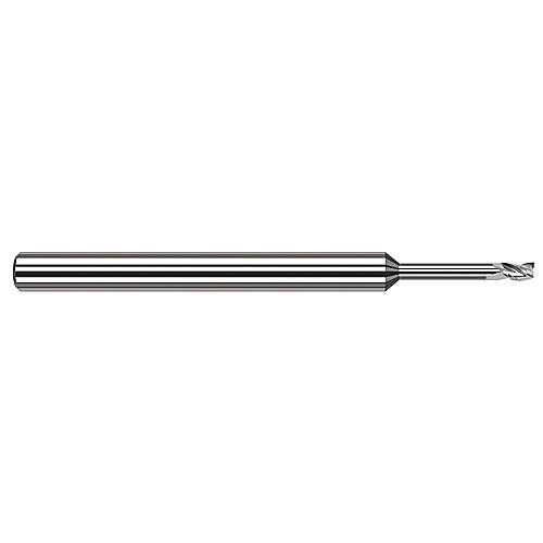 Miniature End Mills - Long Reach, Stub Flute - 0.0150″ (1/64″) Cutter Diameter × 0.0220″ Length of Cut × 0.1090″ (7/64″) Reach Carbide Square End Mill, 3 Flutes