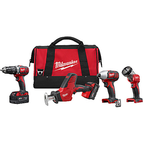 M18 Cordless LITHIUM-ION 4-Tool Combo Kit; Hammer Drill, Impact Driver, Reciprocating Saw, Worklight