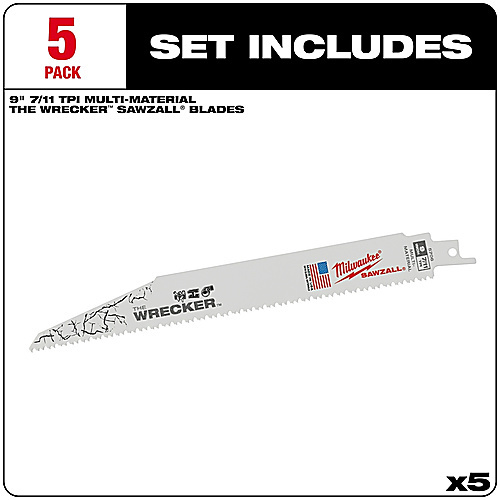 The WRECKER Multi-Material SAWZALL Blade 9″ 7/11 TPI 5pk