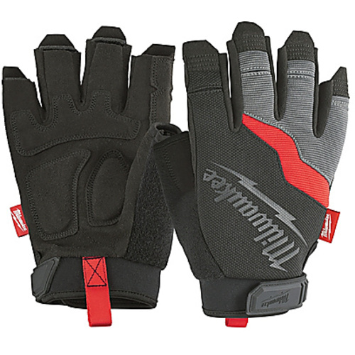 Fingerless Gloves; Red/Black/Gray, Synthetic Leather, Size Medium