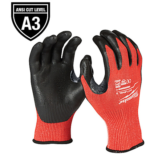 Cut Resistant Gloves; Red/Black, Nylon, Small, ANSI A3 Cut Rating
