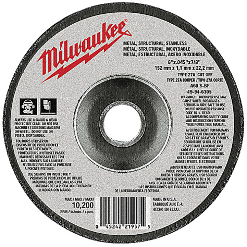 6″ x .045″ × 7/8″ Cut-Off Wheel (Type 27)