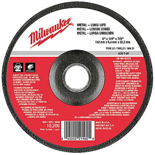 6″ × 1/4″ × 7/8″ Grinding Wheel (Type 27)