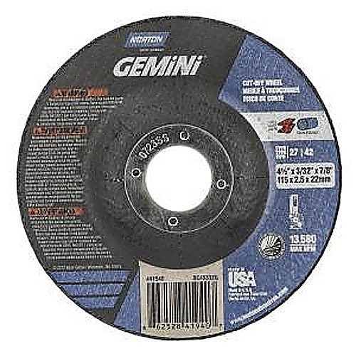 ‎4-1/2 × 3/32 × 7/8″ Gemini Cutting Wheel A 30 R BDA3 Type 27/42
