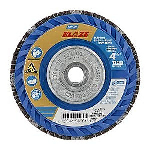 ‎4-1/2 × 5/8 - 11″ Blaze Plastic Flat Flap Disc Type 27 120 Grit R980P Premium Ceramic Alumina