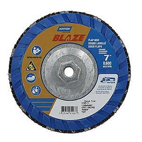‎7 × 5/8 - 11″ Blaze Plastic Flat Flap Disc Type 27 60 Grit R980P Premium Ceramic Alumina