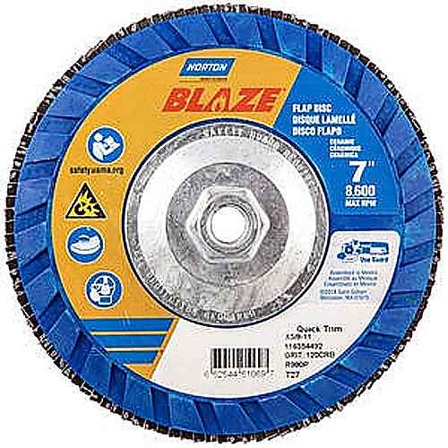 ‎7 × 5/8 - 11″ Blaze Plastic Flat Flap Disc Type 27 120 Grit R980P Premium Ceramic Alumina