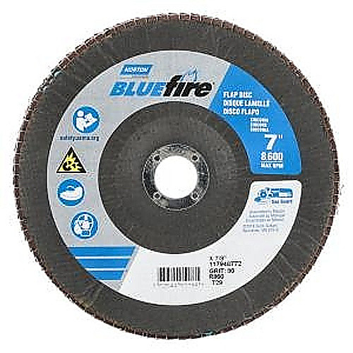 7″ × 1/4″ × 7/8″ NorZon BlueFire R884 Flap Disc Type 29 Conical 80 Grit