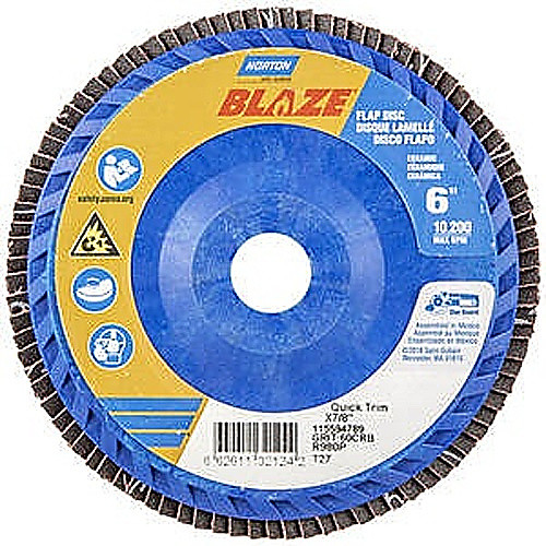 6 × 7/8″ Blaze Plastic Flat Flap Disc Type 27 60 Grit R980P Premium Ceramic Alumina