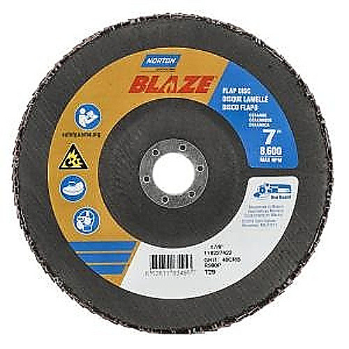 7 × 7/8″ Blaze Fiberglass Conical Flap Disc Type 29 40 Grit R980P Premium Ceramic Alumina