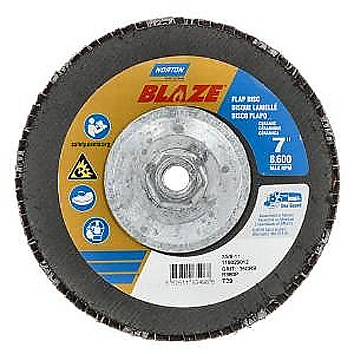 ‎7 × 5/8 - 11″ Blaze Fiberglass Conical Flap Disc Type 29 36 Grit R980P Premium Ceramic Alumina