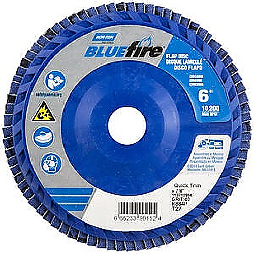 6 × 7/8″ BlueFire Plastic Flat Flap Disc Type 27 P40 Grit R884P Zirconia Alumina