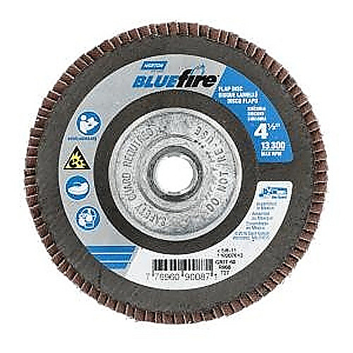 ‎4-1/2 × 5/8 - 11″ BlueFire Fiberglass HD Flat Flap Disc Type 27 P60 Grit R884P1 Zirconia Alumina