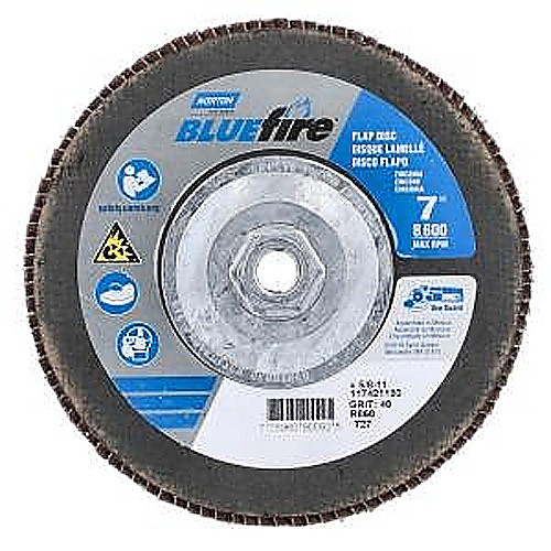 ‎7″ × 5/8″-11 40 Grit Type 27 BlueFire Flap Disc