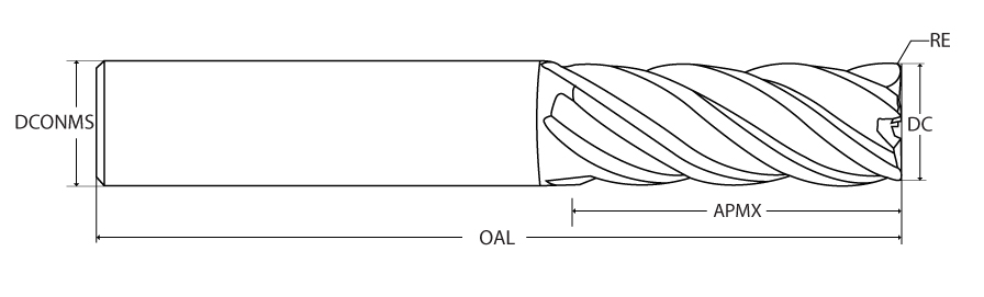 SQ End Mill; 5/8″ Dia. × 3″ LOC × 5/8″ Shank Dia. × 6″ OAL ; 5 FL ; Carbide ; AITiCrN ; Series 558
