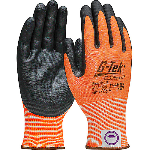 19-D340OR/XL Coated Gloves - G-Tek 3GX Dyneema Diamond - Hi-Vis Orange 13G - Black Nitrile Foam - A4