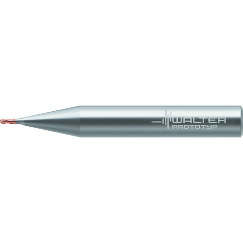 1.5 mm Dia. × 6 mm Shank × 8 mm DOC × 45 mm OAL, Carbide 2 Flute, CW|30° Helix, Round, Ballnose End Mill