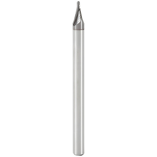 0.8 mm Dia. × 3 mm Shank × 0.8 mm DOC × 40 mm OAL, Carbide 2 Flute, 20° Helix, Round, Ballnose End Mill