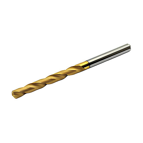 7/16″ Dia. × 12 mm Shank × 71 mm Flute Length × 118 mm OAL, 5xD, 140°, TiN|TiAlN, 5xD Flute, Coolant Thru, Round Solid Carbide Drill